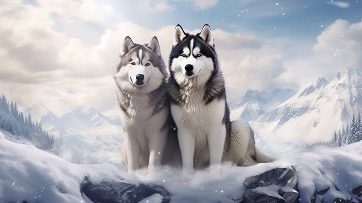 pair of majestic Alaskan Malamutes with distinct coat patterns